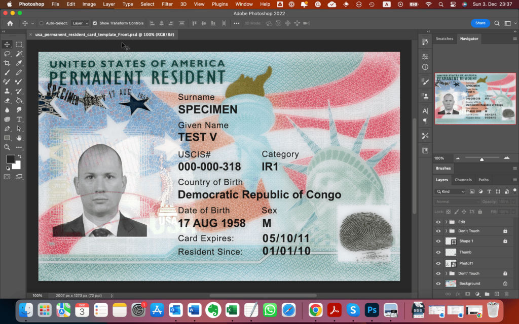 The ID Card PSD template file opened in Adobe Photoshop
